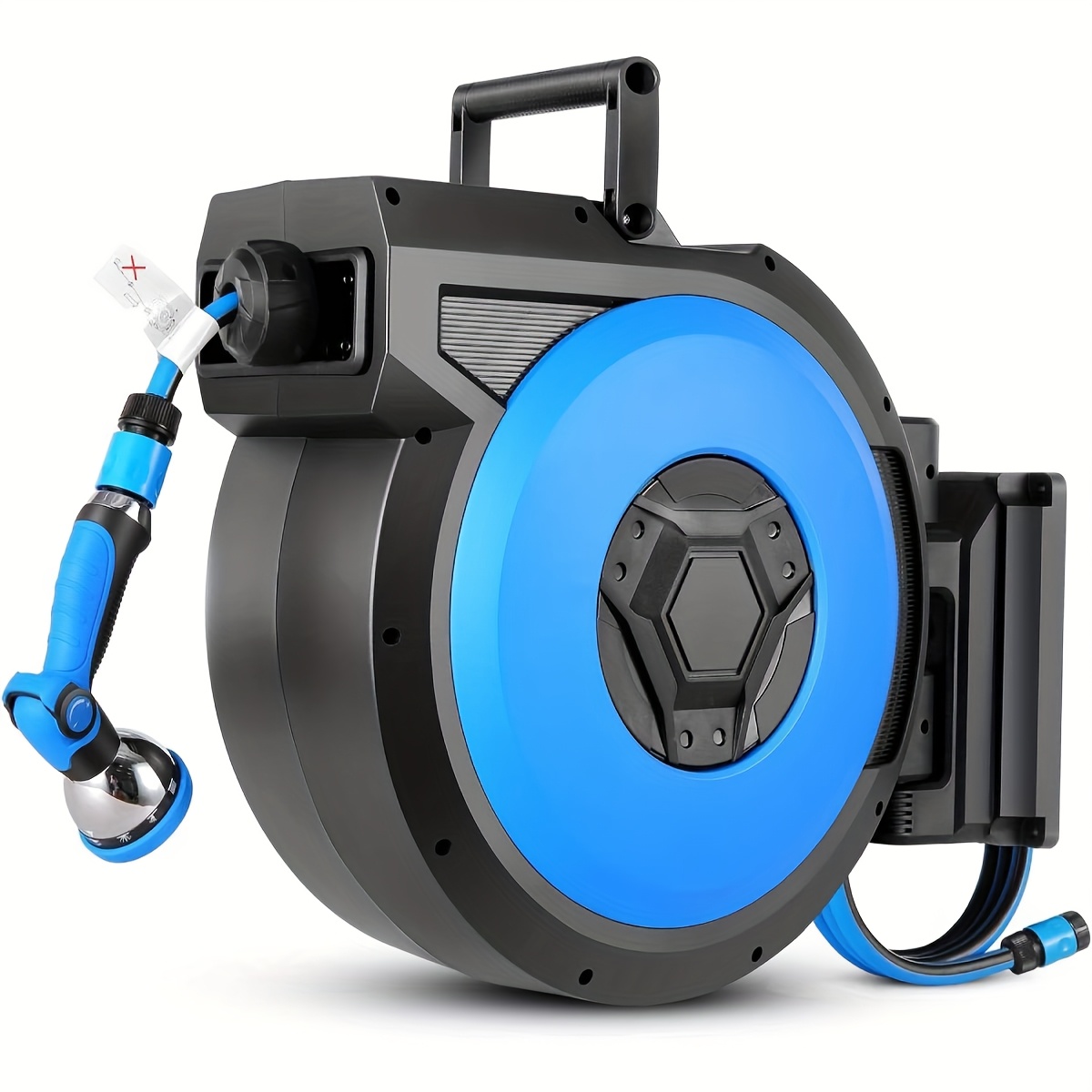 Automatic Hose Reel With 30m + 2m, 180° Rotating Wall-mounted Garden Hose Reel, With 10-in-1 Nozzle And Locking Stopper