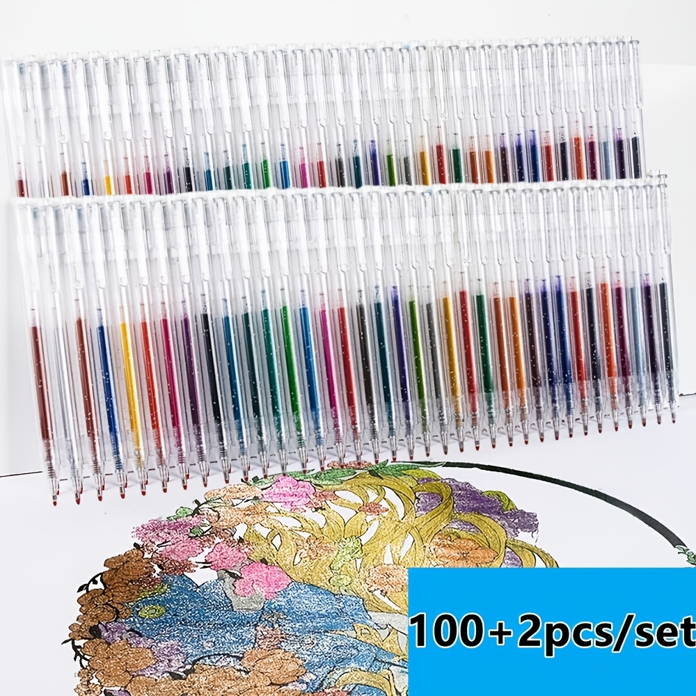 TEMU Ensemble de stylos gel 24+2pcs/100+2pcs, stylos gel de couleurs avec recharges pour le coloriage adulte