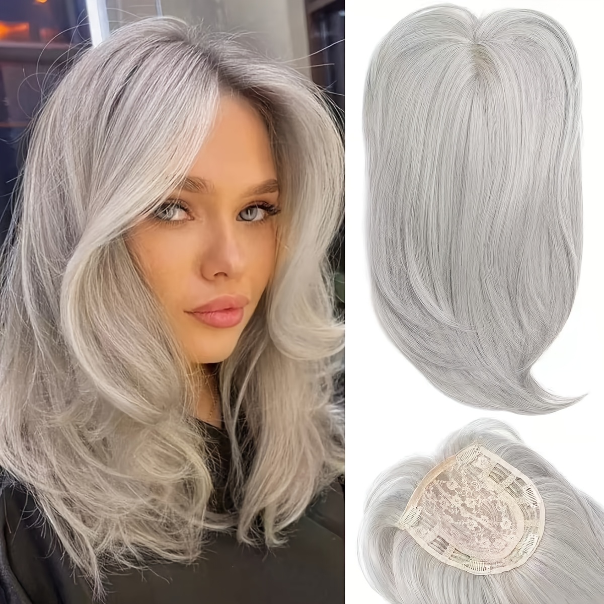 Image of 18-inch Synthetic Hair Topper For Women With Curtain Bangs, Long Straight Crown Hairpiece, -looking Volume For Thinning Hair, Hair, And Hair Loss Coverage
