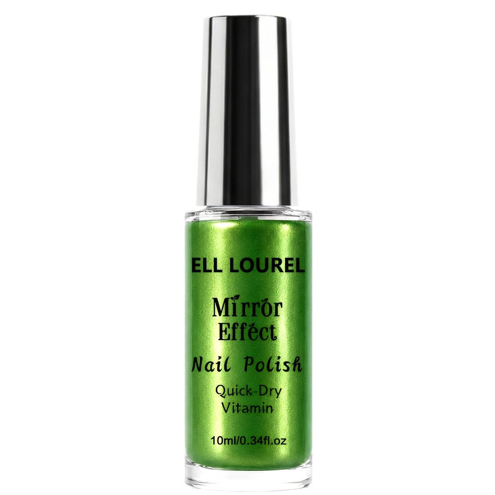 Ell Green Metallic Mirror Nail Polish 10ml, Natural Quick-dry, Metallic Lacquered Nails, Suitable For Summer Hand And Foot Application. Ideal For Weddings And Daily Wear