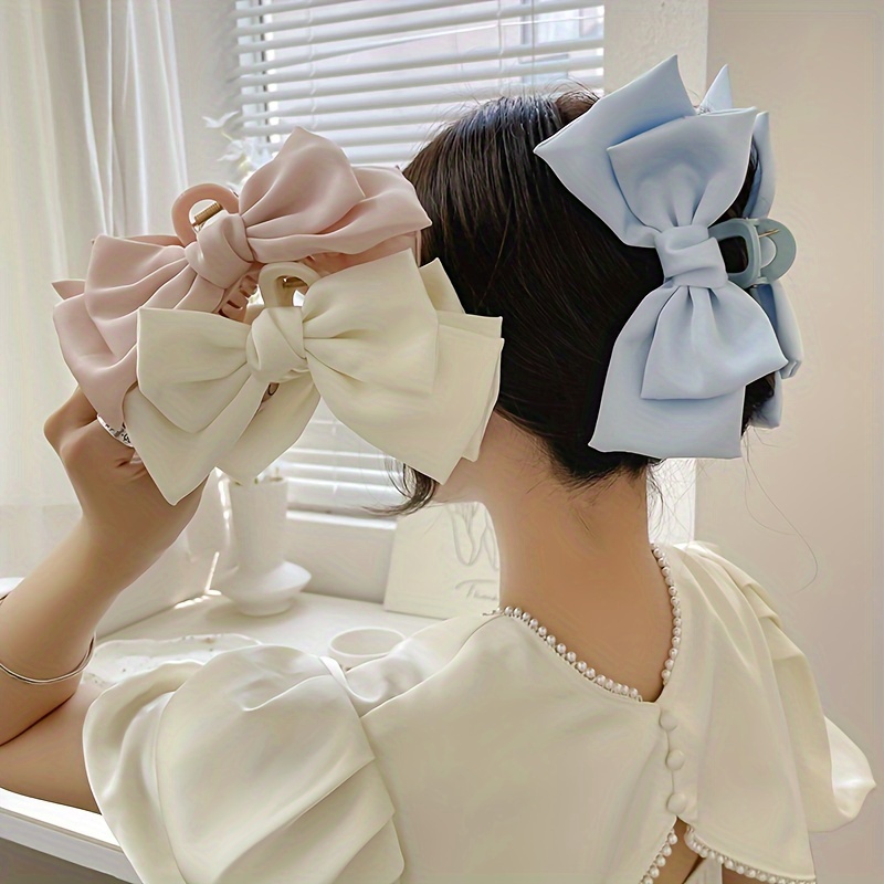 3-pack Elegant Bow Hair Clips For Women, Large Plastic Hair Grips, Sweet Mixed , Versatile Shark Clips For Daily Wear, Casual, And