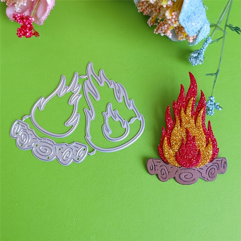 

Metal Stamping, 6.2x8.4cm Beautiful Bonfire Flame Firewood Cutting Mold Embossed Card