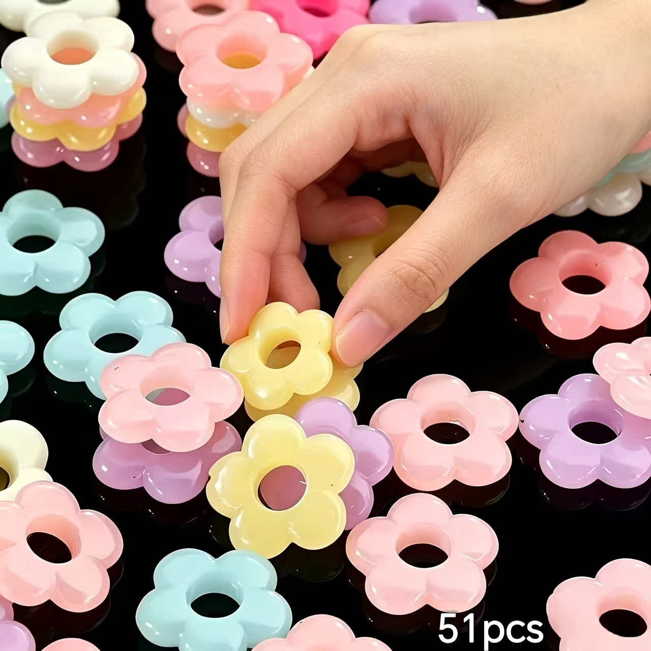 TEMU Lot de 51 pièces de fleurs à pétales ajourées de 19 mm, couleurs bonbon d'été, en acrylique macaron, pour bricolage : breloque de téléphone, ,