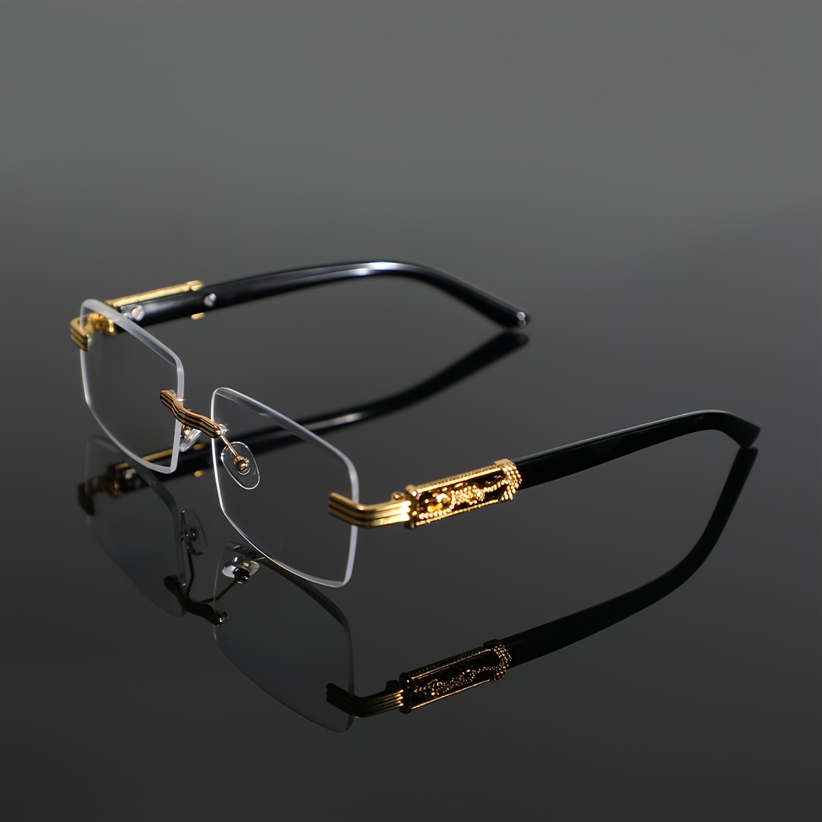 Image of Single-piece Unisex Square Frameless Fashion Glasses, With Metal Decoration On The Temples, Lightweight And Durable, Suitable For Everyday And Formal Wear, High-quality Lenses