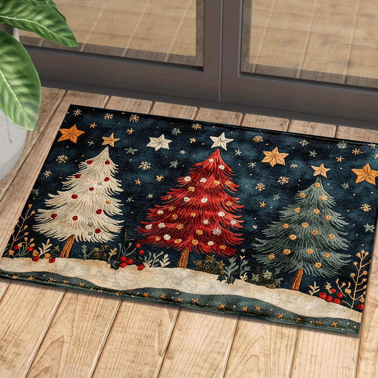 

Christmas Tree And Mat - 40cm/15.75in X 60cm/23.62in, 50cm/19.69in X 80cm/31.5in - , Low , , Polyester Tpr Backing - For Decoration, Suitable For , Bathroom, , And Entryway, Fluffy Decor Decoration