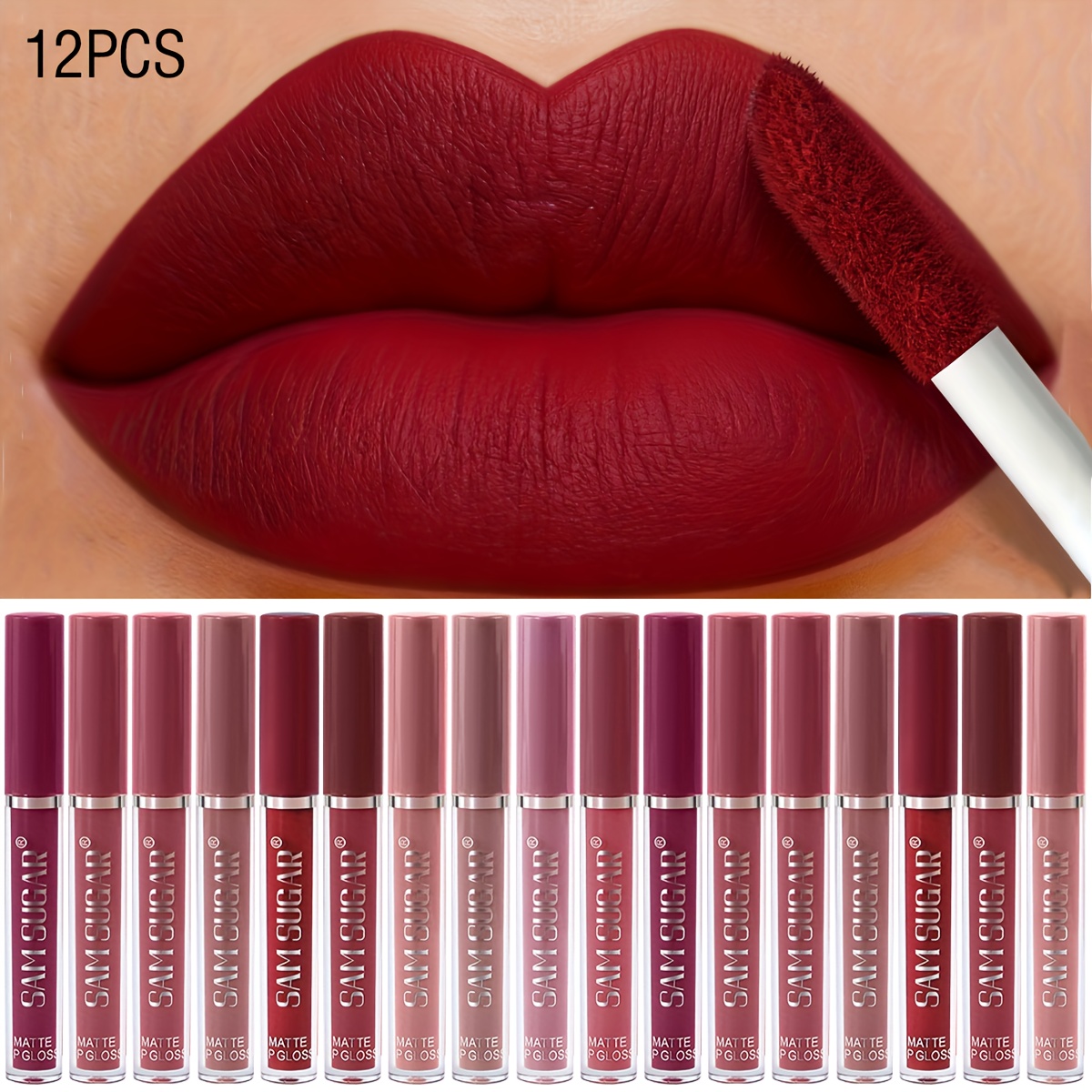 Image of 12pcs Lip Gloss Set Non-sticky Water- Non-fading Lip Gloss Lipstick Makeup. For Gifts. Lipstick Suitable For Gift Beginners.