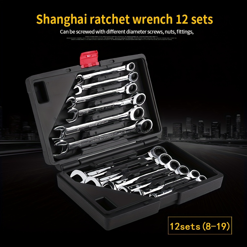 

Ratchet Wrench Set Metric Wrench Set 8-19 Mm Ratchet Combination Wrench Polished Hand Tool 5°return Angle 72 Teeth Quality With Storage Organizer Box 12pcs