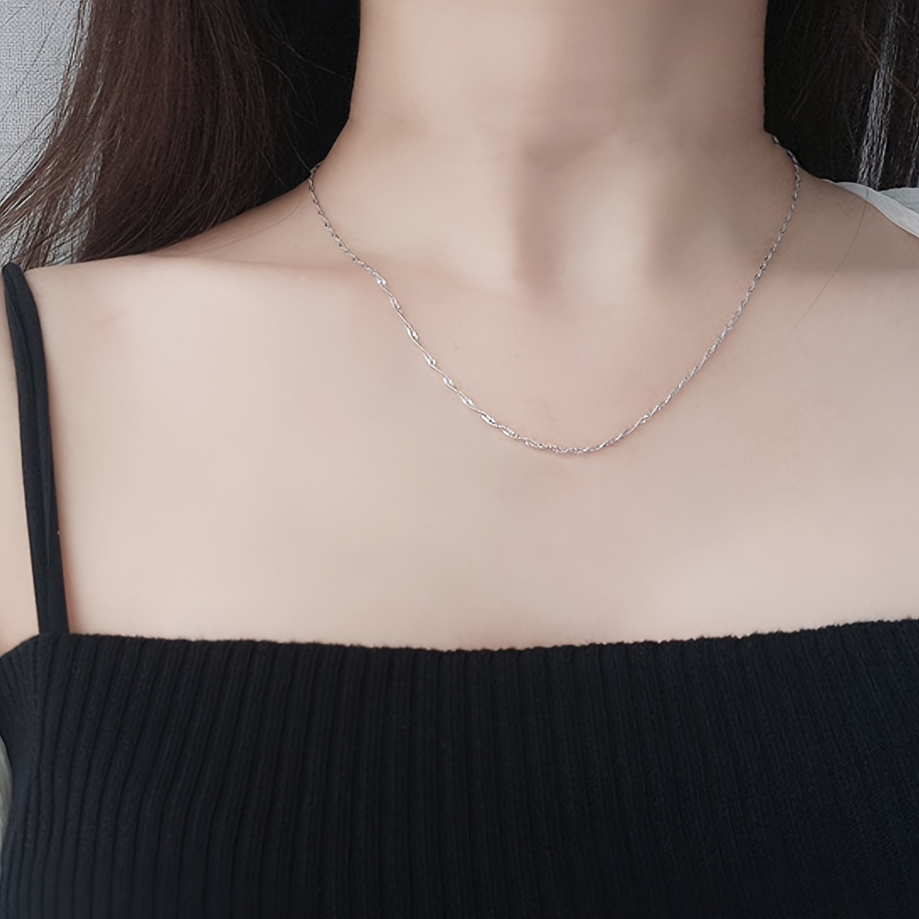 Silvery S925 Wave Chain Collarbone Necklace Hypoallergenic