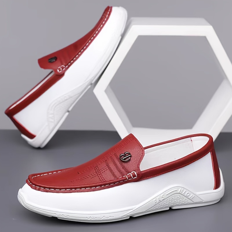 Men's Colour Block Slip On Loafer Shoes, Comfy Non Slip Casual Rubber Sole Durable Walking Shoes For Men's Outdoor Activities