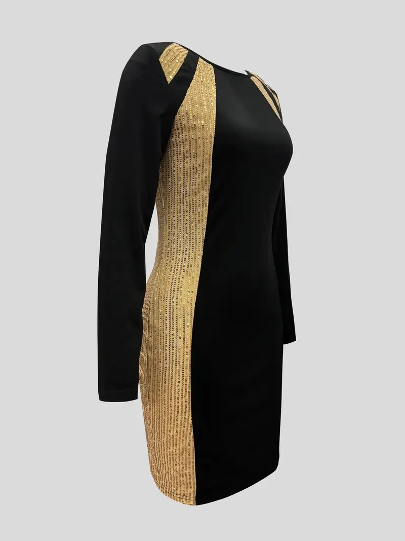 color block sequin fit long sleeve dress womens elegant - Temu Mauritius color block sequin fit long sleeve dress womens elegant - Temu Mauritius