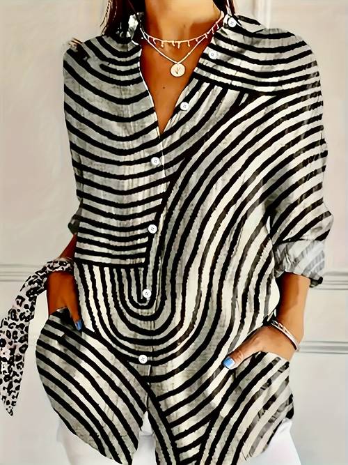 moederdag geometrische print gemakkelijk shirt, casual shirt met lange mouwen en knoopsluiting, dameskleding