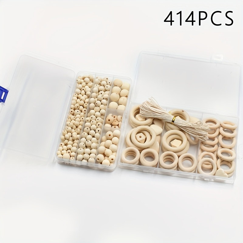 Image of 414pcs Wood Bead Set - Natural , Diy Handicraft Decor & Jewelry Making Kit