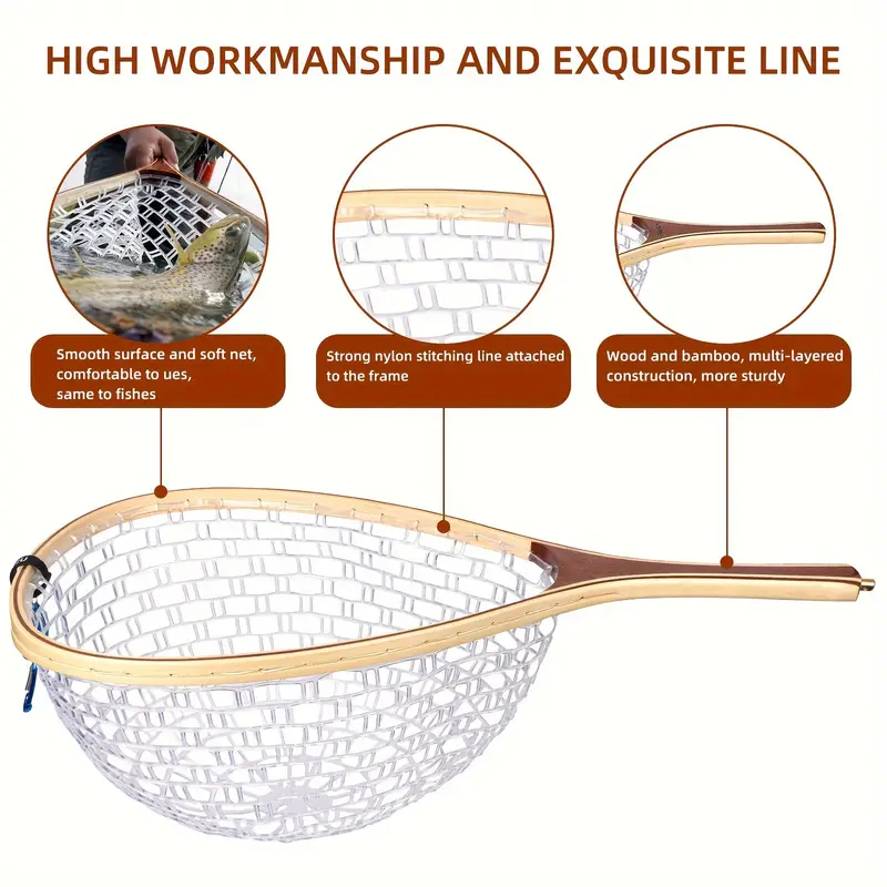 Magnetic Release Fly Fishing Net with Soft Rubber Mesh, Safety Cord, and  Copper Swivel - Essential Trout Fishing Tackle for Easy Catch and Release