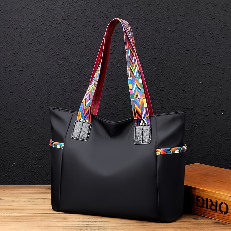 TEMU Fashion Tote Bag, Shoulder Bag Multicolor Strap, Versatile Handbag For Commute