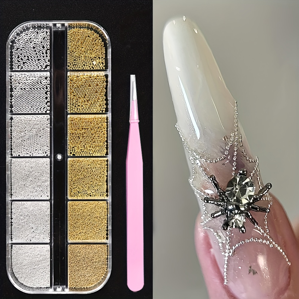 TEMU 3D Mischgrößen Nagel-Nieten, Goldene & Silberne Mini-Metall-Caviar-Nagelperlen, Nageldesign-Zubehör für Frauen & DIY-Basteldekorationen