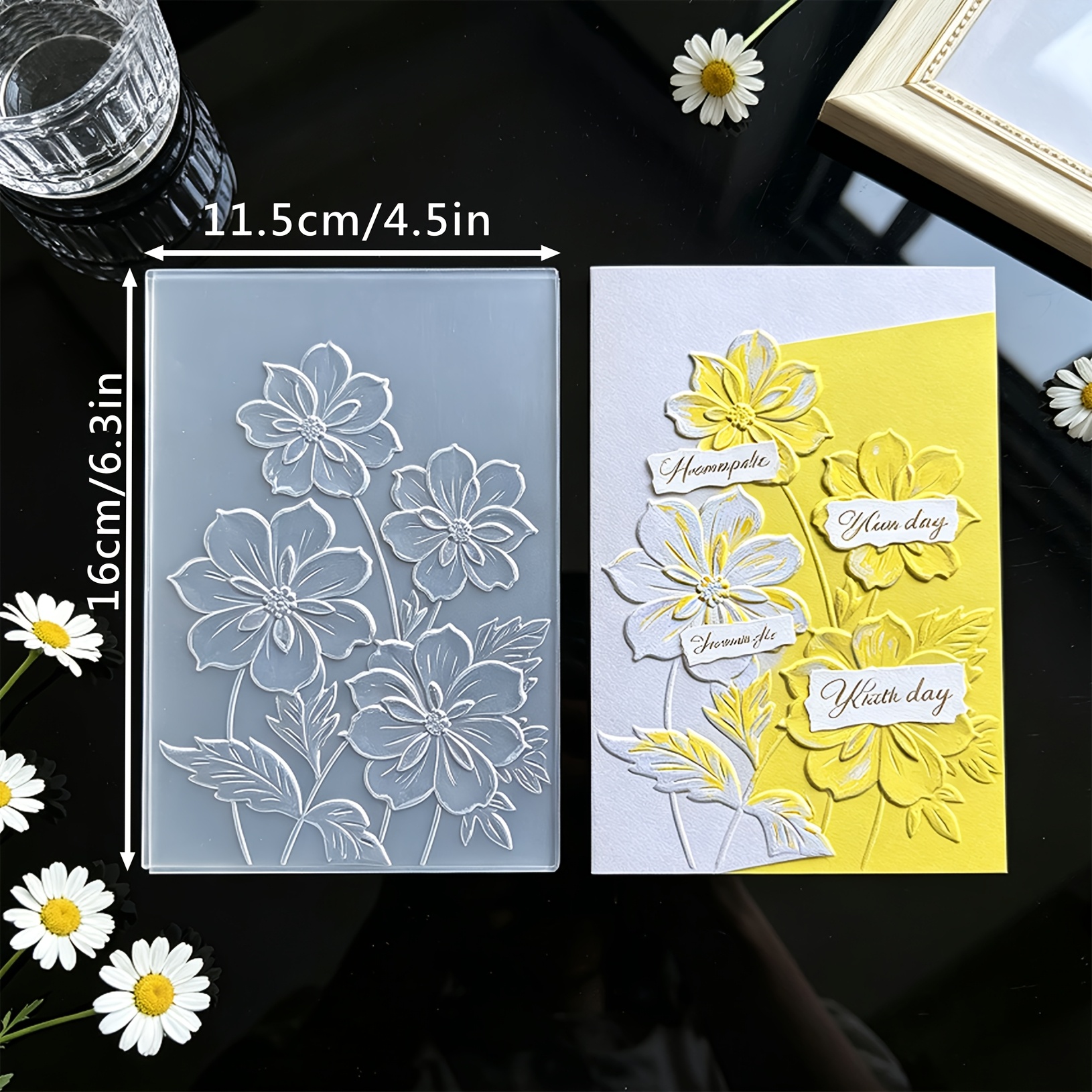 TEMU Pochoir de fleur à quatre pétales, carte de vœux à avec texture convexe, moule de décoration, art du papier, outil de comptabilité manuelle
