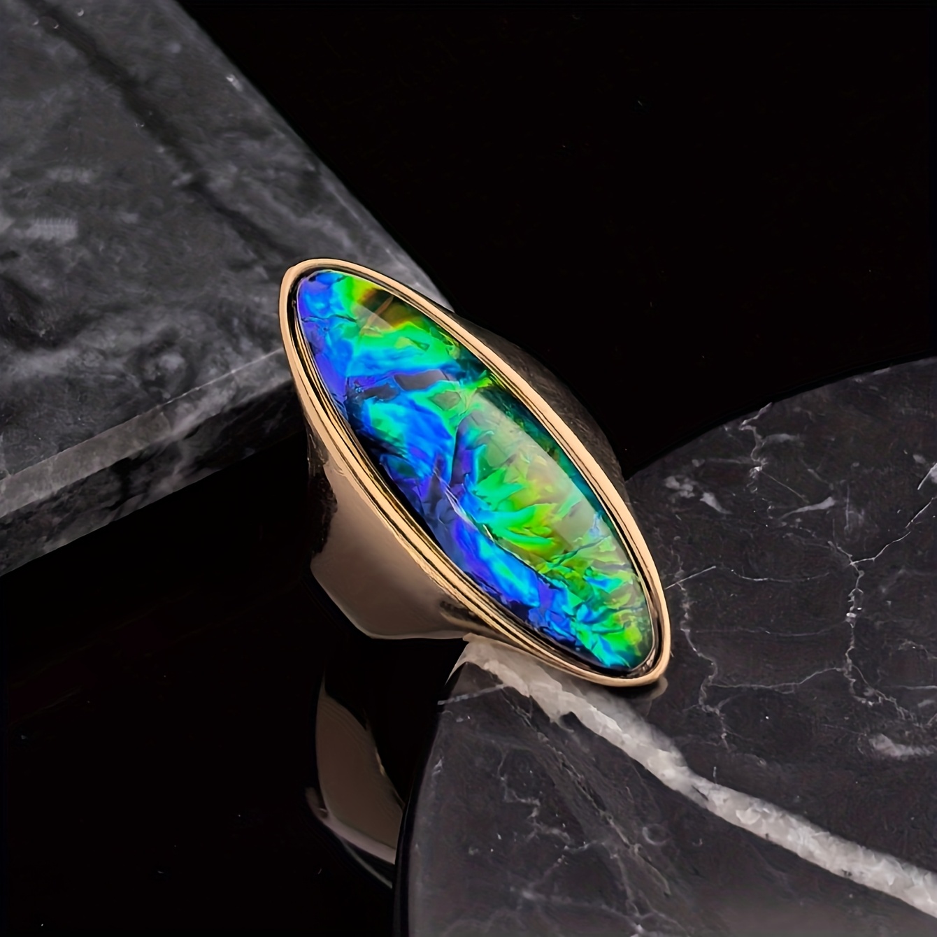 Women's High-Quality Golden Plated Colorful Stone Ring
