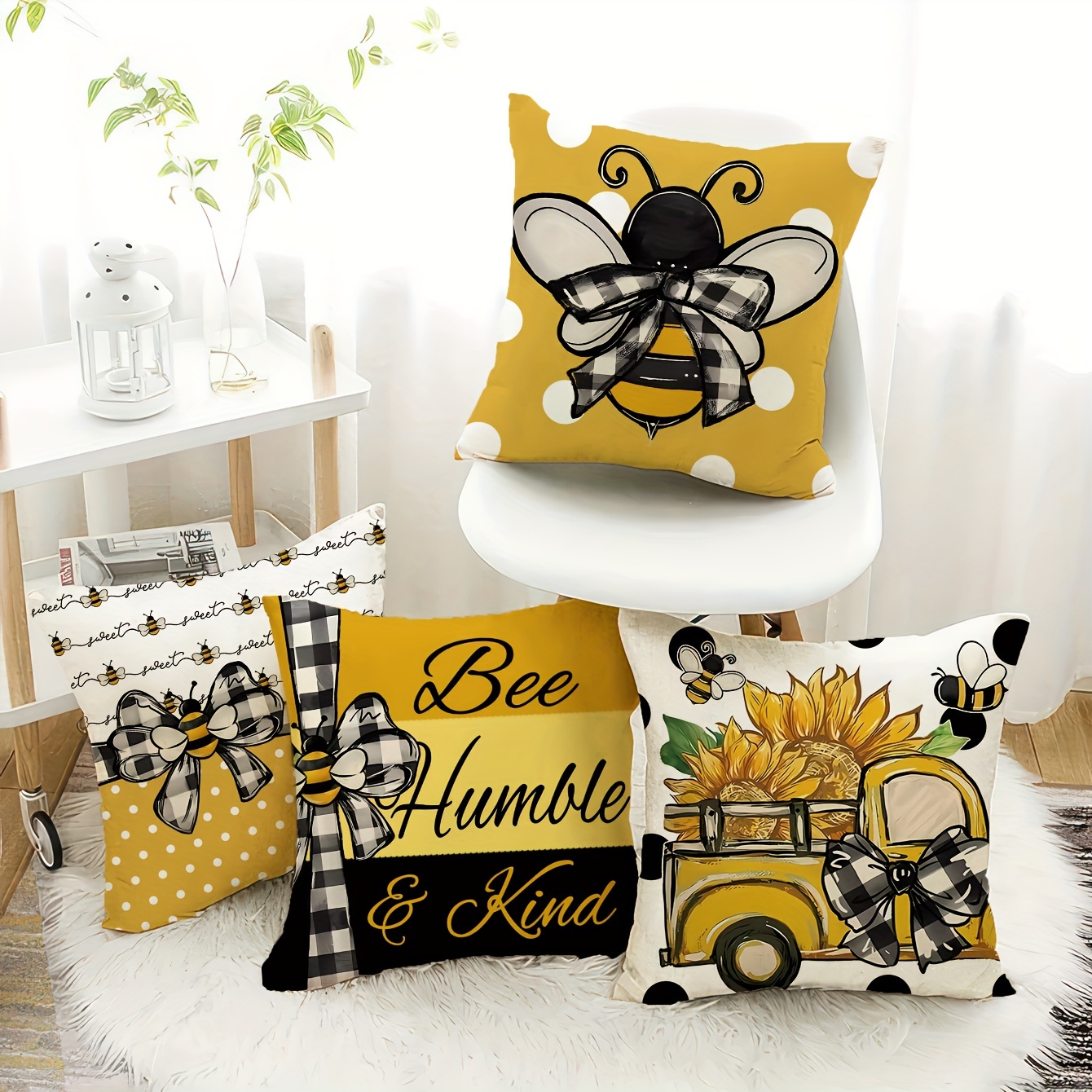 

4pcs Traditional- - Bee & , Polyester, , , Pillowcases For Types, 18x18 -