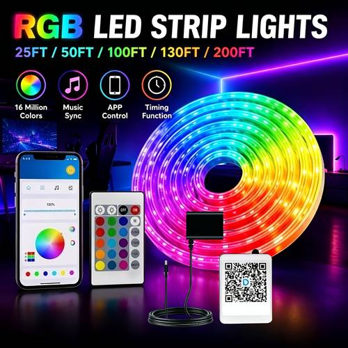 rgb led strip lights with app and remote control music sync colors timer function for room bedroom gaming setup home decor