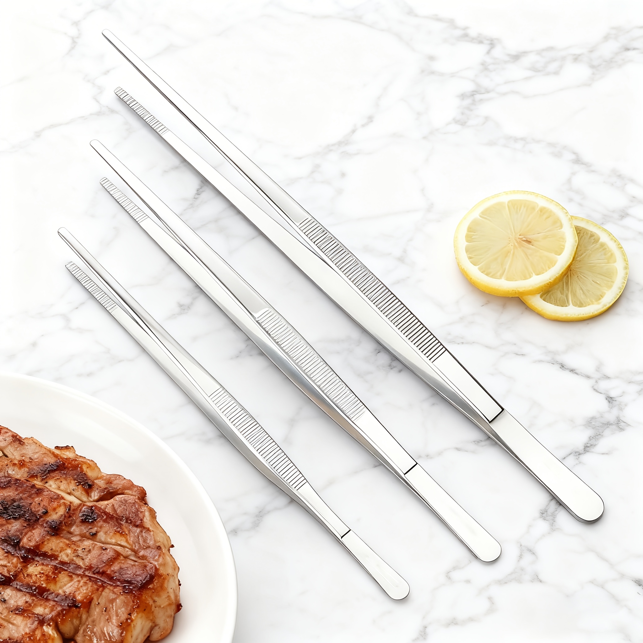 3pcs Stainless Steel Buffet Tongs, Food Tongs, Bbq Tongs, Premium Stainless Steel Tongs, Easy To Clean And Durable, Ideal For Restaurants, Grilling, Cooking, And Meal Prep, Perfect For Food Service