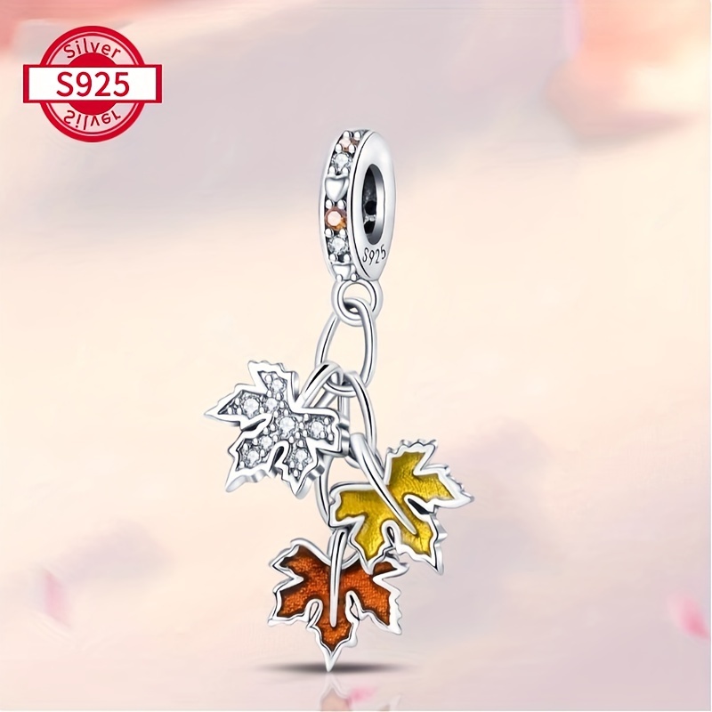 

Charme Feuille d'Érable d'Automne en Argent Sterling S925 avec Synthétique - Parfait pour DIY, Cadeau de Bijoux pour Femme