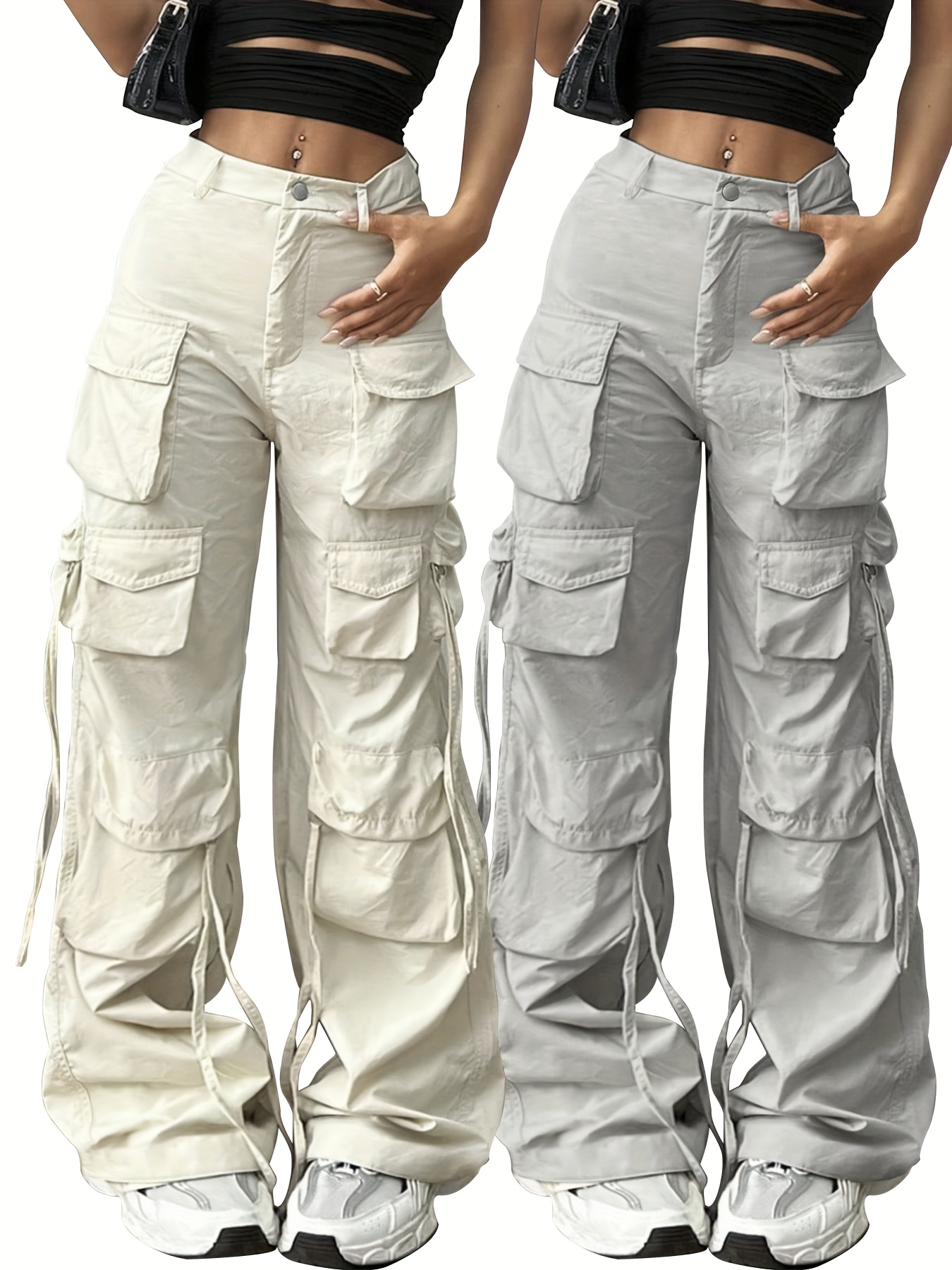 WZIKAI Cargo Pants For Women High Waisted Casual Pants Baggy Wide Leg Trousers Y2k Streetwear With 6 Pockets