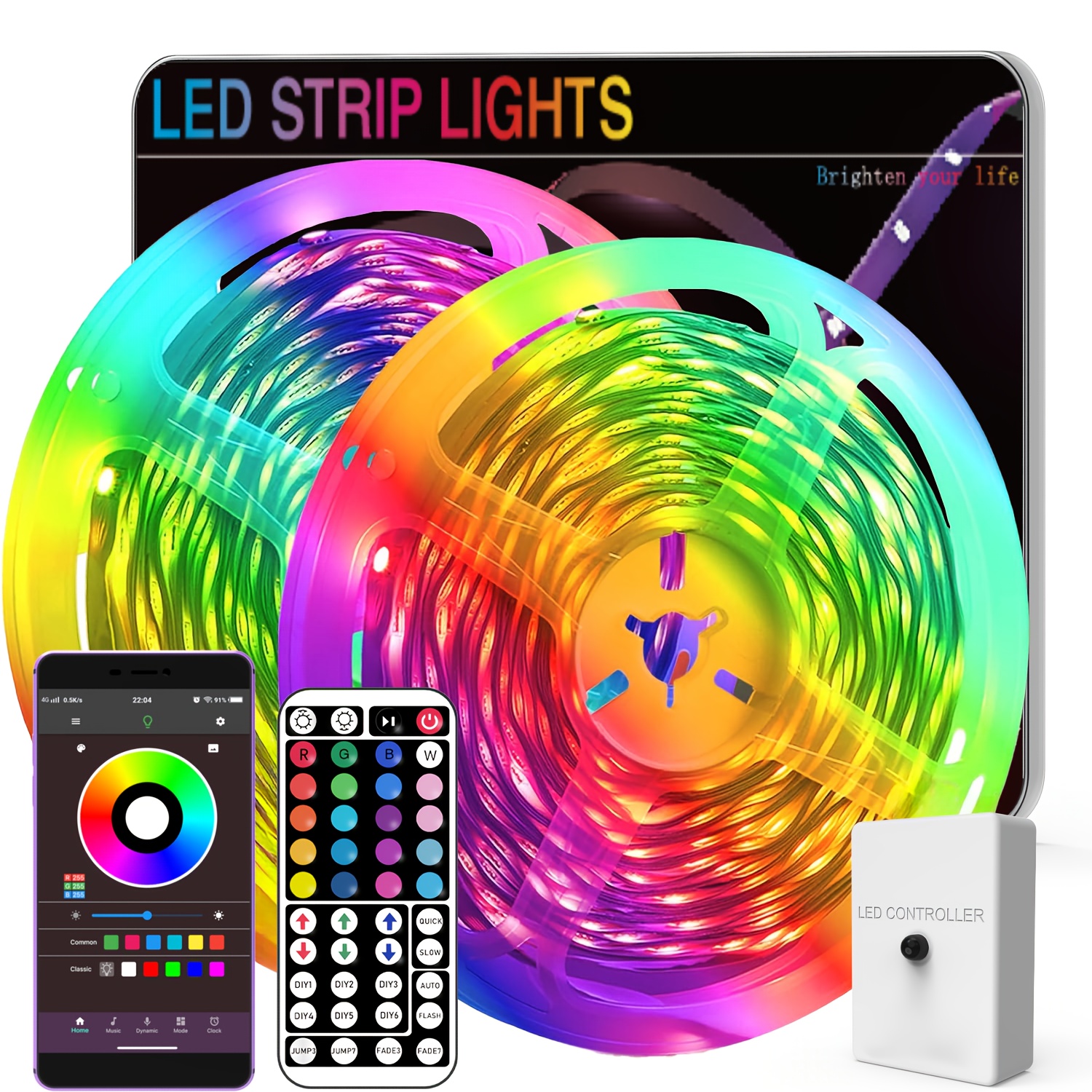 smart rgb led strip lights 1m 30  sync remote control and app control timer multiple colors   led lights for bedroom living room decor game room decor tv background bar decor ceiling lighting new year party decor