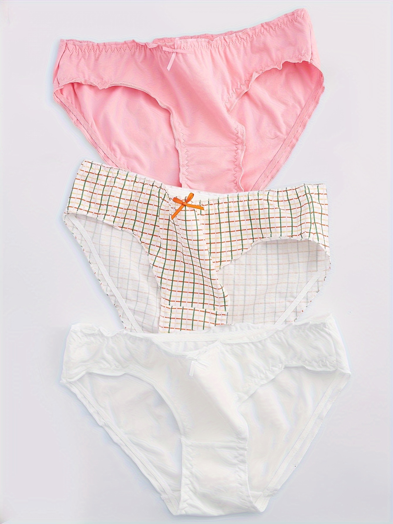 Korean Girls Panties Antimicrobial Simple Cotton Plaid Women's Panties  Breathable Underwear Cute Low Waist Panties Thongs