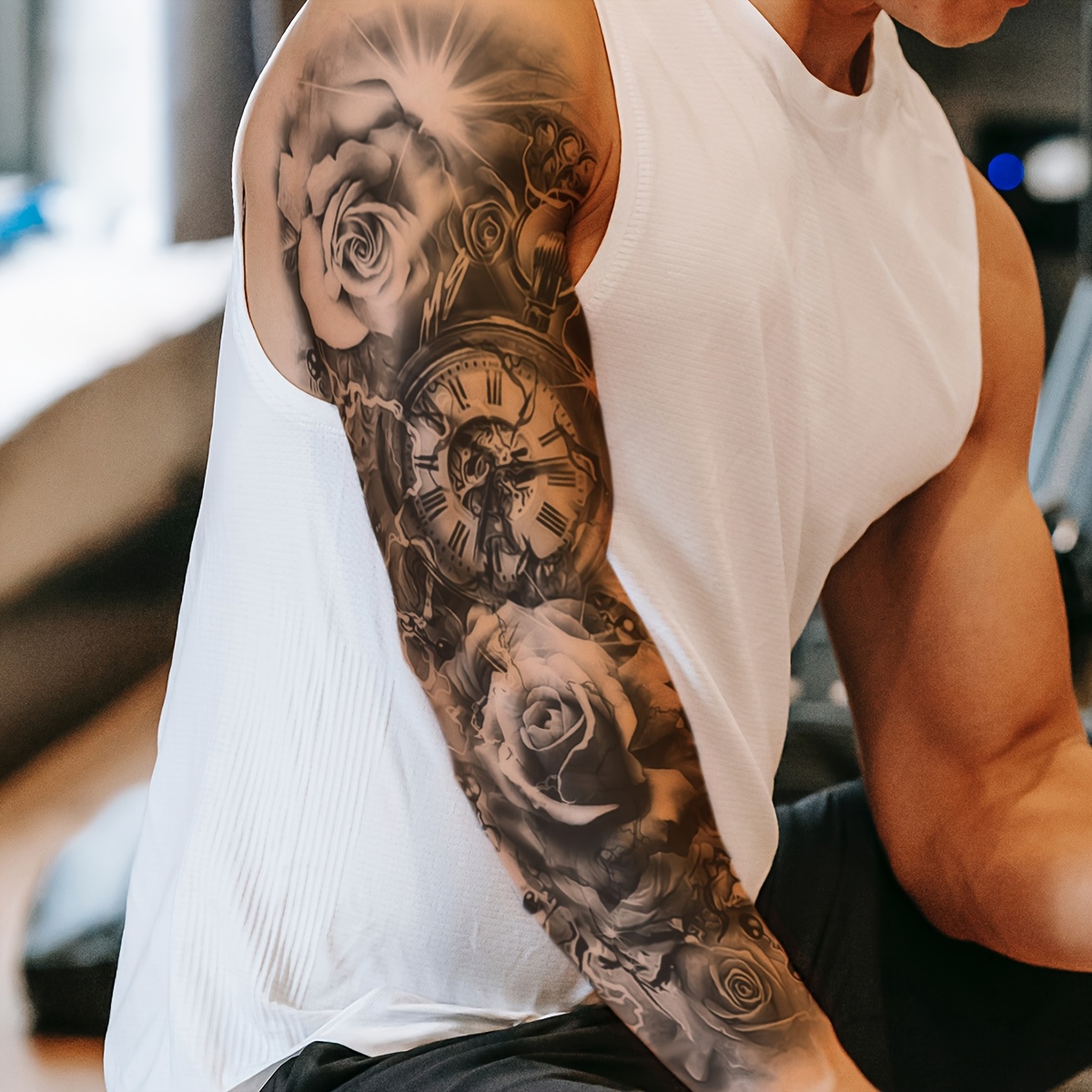Cool Trendy Black Full Arm Realistic Temporary Tattoo Stickers