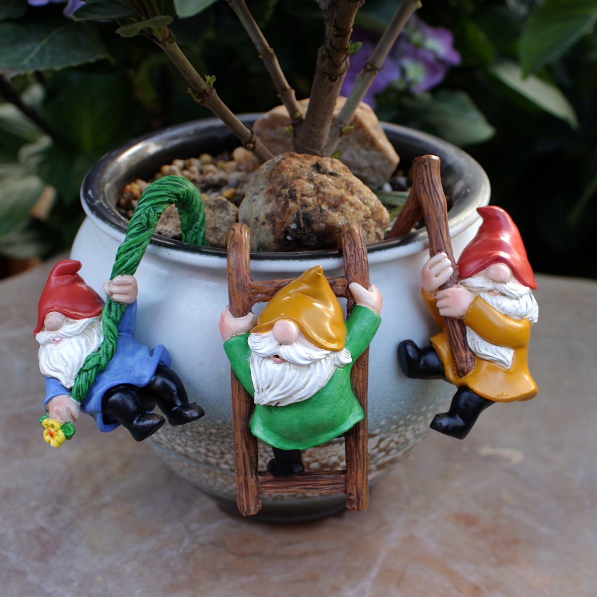 

3pcs Resin Garden Gnomes, Pot Hangers, Outdoor Gnome Statues For Planters, Flower Pot Edge Decor, Lawn Yard Ornaments, Gardening Gift, Artistic Decor