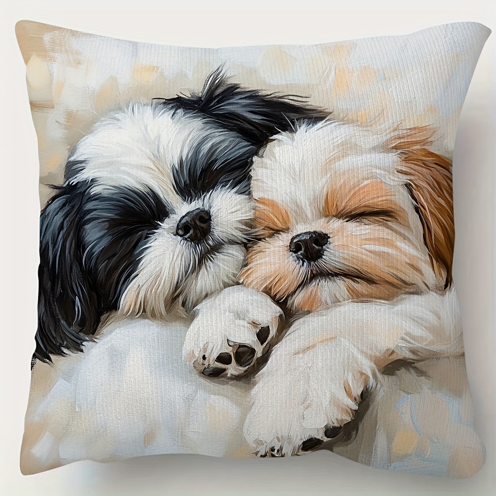 TEMU 1pc, Short Pillow Case, Sleeping Shih Ztu Dogs Throw Pillows Covers, Single-sided Printing, 18inchx18inch, Suitable For Sofa, Living Room,