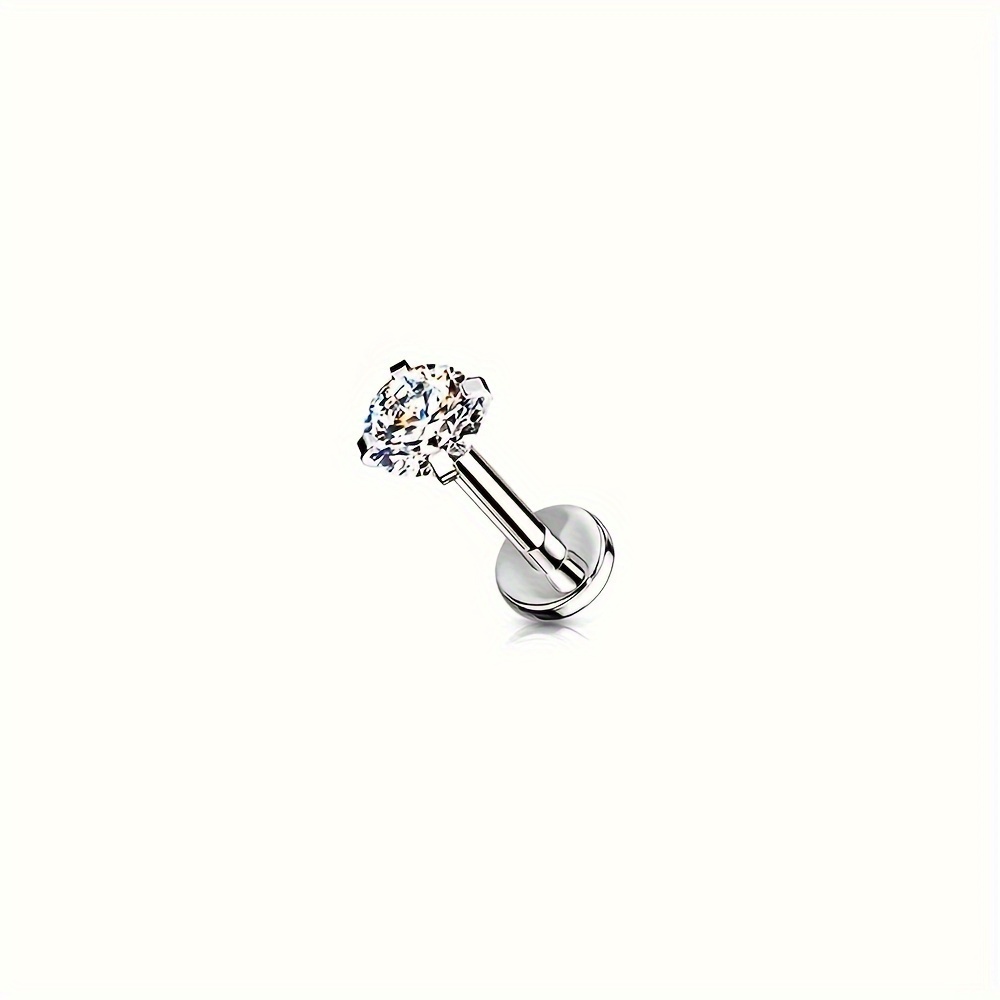 E-shop 1 Stück Minimalistischer Implantat-Edelstahl Flachrücken-Labret Ohrring, Knorpelpiercing Lippenring mit Innengewinde, Synthetischer Zirkonia