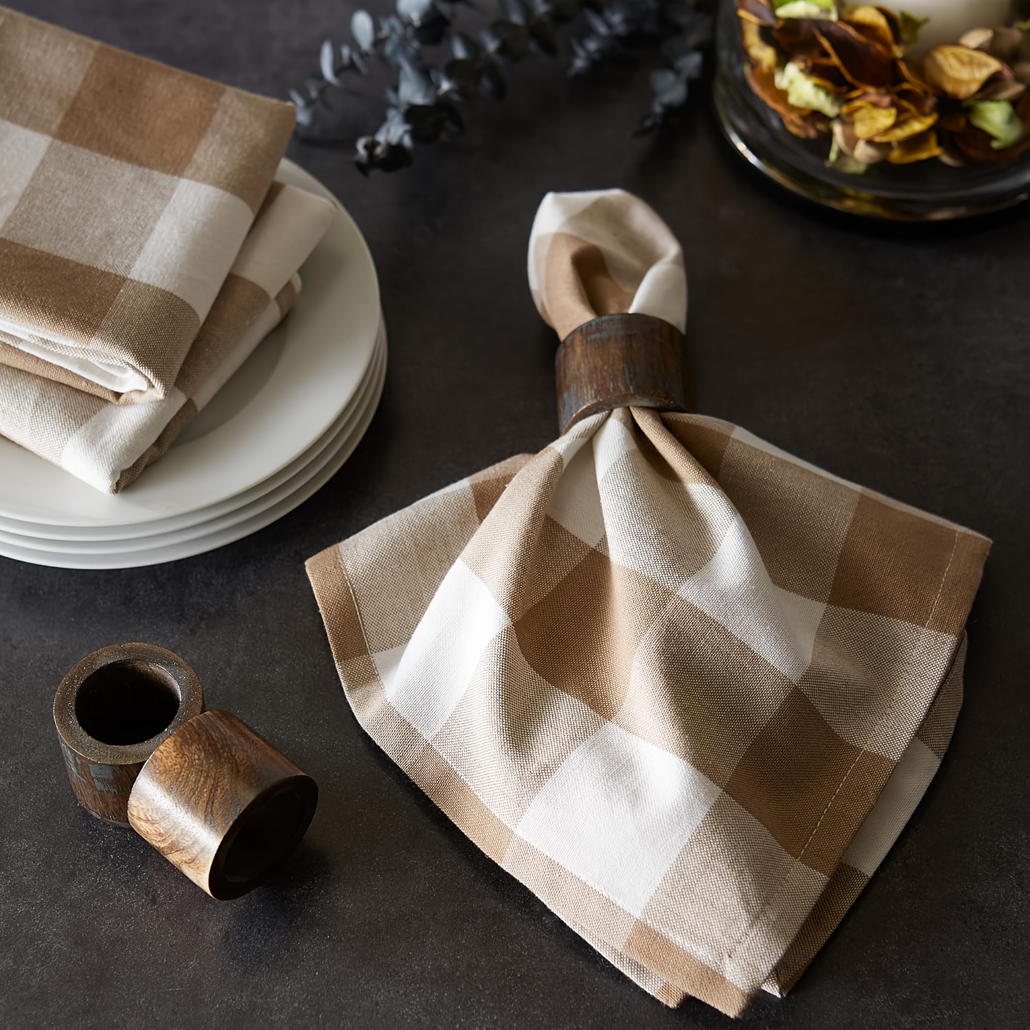 TEMU Cloth Napkins Set Of 6, Polyester Napkins Washable, Oversized Gingham Napkins, Christmas Dinner Napkins For Wedding, Parties, Thanksgiving,