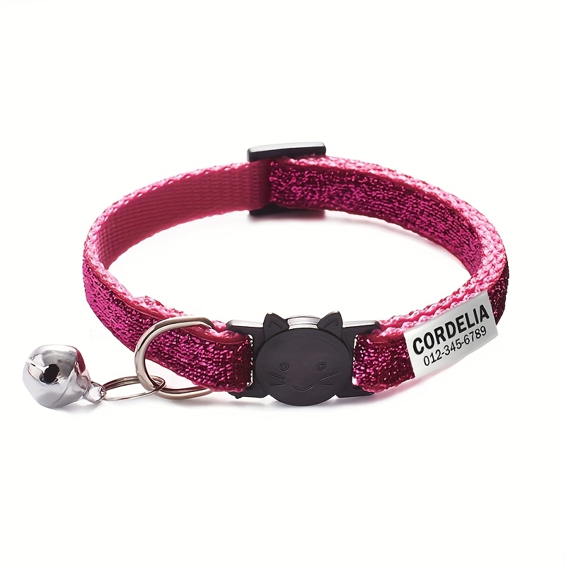 E-shop Personalisiertes Weiches Katzenhalsband mit Glocke, Individuell Graviertes Haustiername & Telefon-ID-Anhänger, Verstellbare