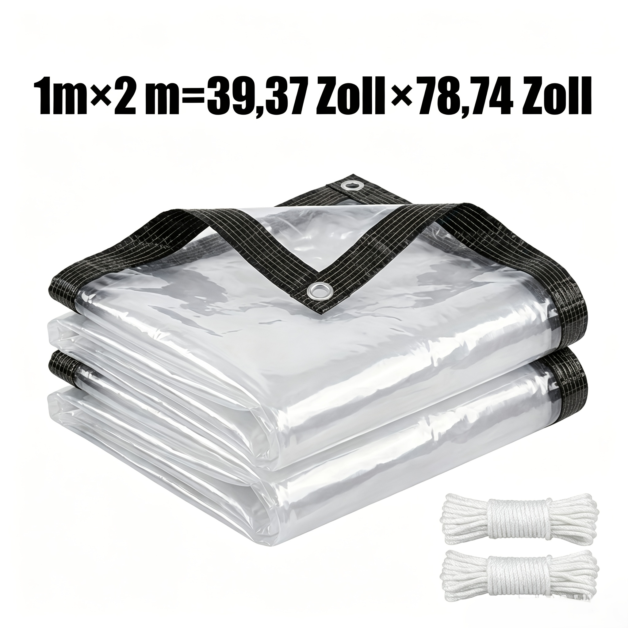 TEMU Transparent Pe Tarpaulin 2pcs Set, 100% Waterproof Tear-resistant With Reinforced Eyelets And Fastening Ropes, Individually Cuttable For Garden