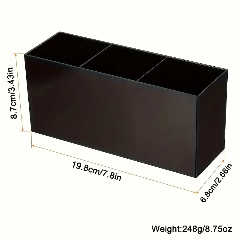 1pc makeup brush organizer with 3 compartments vanity organizer compact cosmetic storage box with brush slots for desk bathroom travel makeup brush holder for professionals home use makeup organizer for vanity acrylic material durable plastic Product details 0