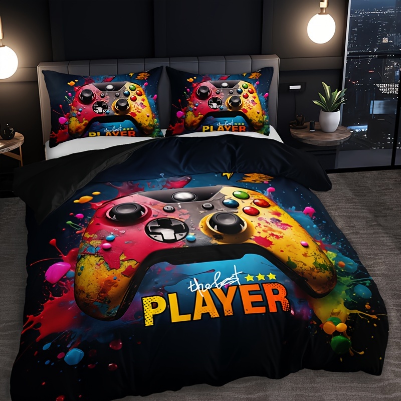 

3pcs Color Graffiti Gamepad Duvet Cover Set (1 Duvet Cover + 2 Pillowcase Without Pillow Insert), Soft Breathable Hd Printing Bedding Set For Home Dorm Decor