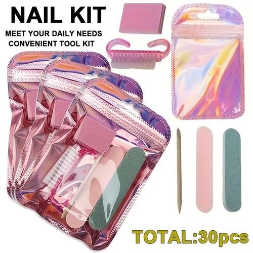 30pcs mini nail file and cuticle stick set 6pcs set including nail file brush complete manicure pedicure tools suitable for travel salon multi functional and nail care set travel portable set for daily use