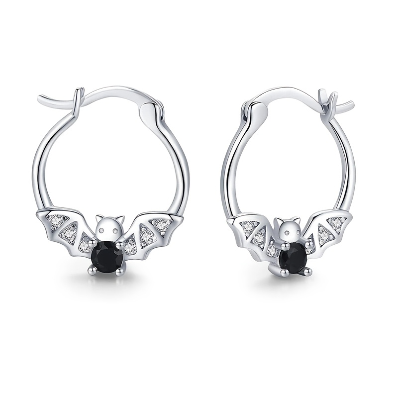 TEMU 2pcs Boucles d'oreilles Serre-têtes Chauve-souris Argentées Mignonnes Femme Design Noire Incrustée Clips d'Oreille Style Noir Doux Halloween