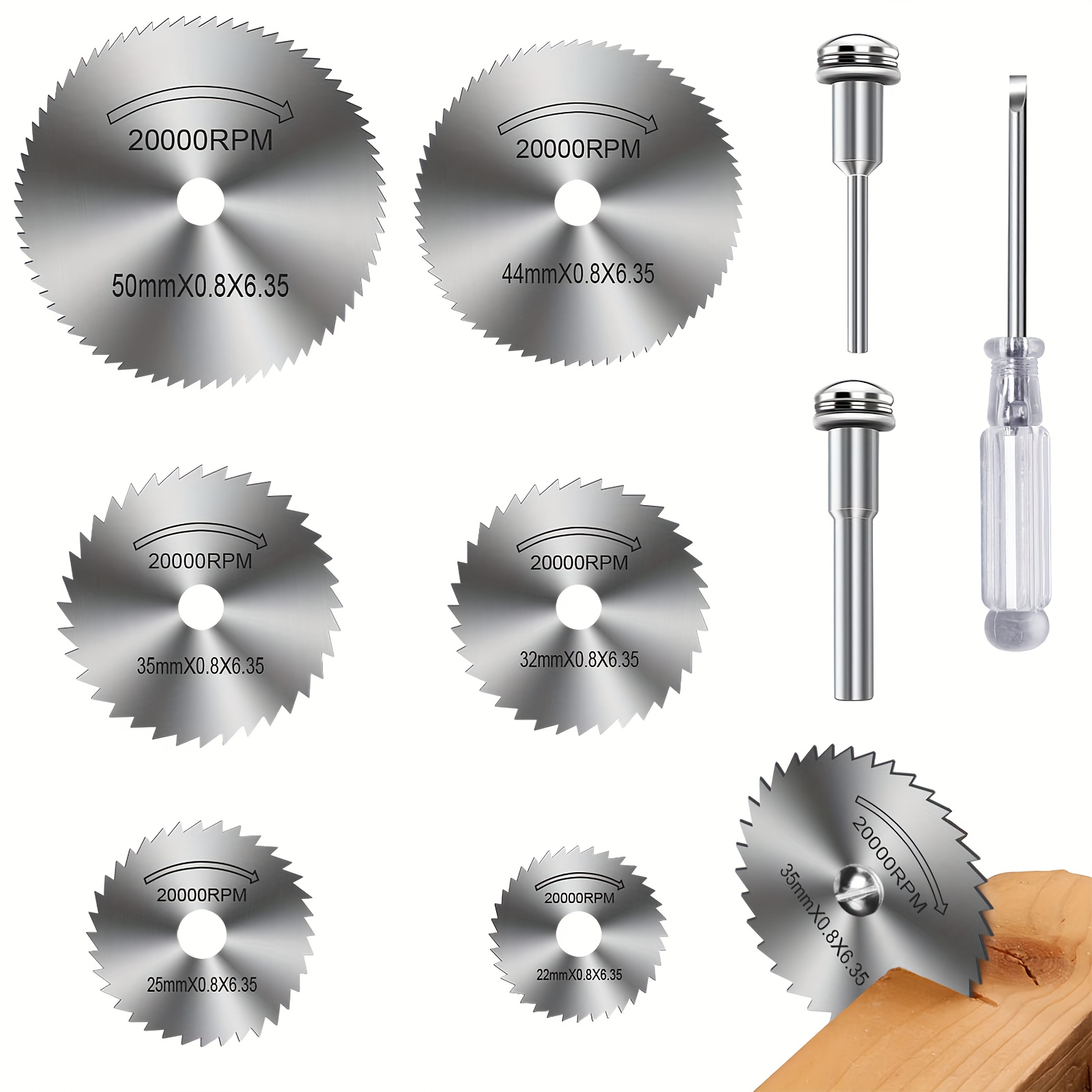 1Set 9pcs Cutting Wheel Set for Rotary Tool, Saw Blades for Rotary Tool 6pcs HSS Saw Disc Wheel Cutting Blades with 1pc 1/8