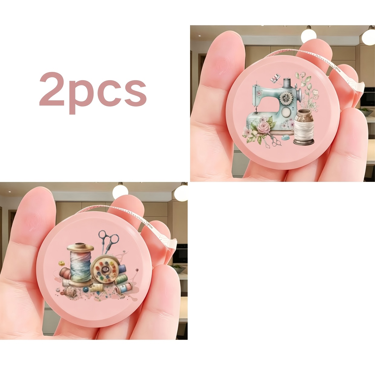 TEMU 2pcs Retractable Soft Tape Measure, Dual-sided Cm & Inch Scales 150cm/60in, Bow Sewing Machine Print Flexible Measuring Ruler For Sewing,