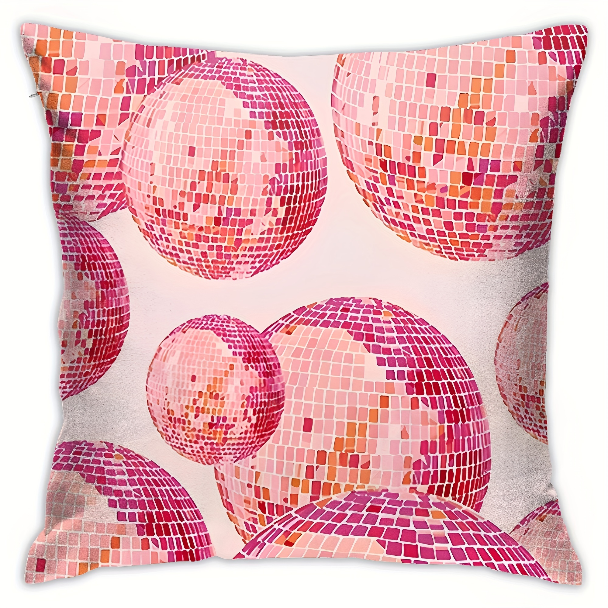 

Chic Geometric Pink Disco Ball Throw Pillow Cover 18x18 Inch - Zippered, Machine Washable For Living Room, Bedroom, Sofa Decor