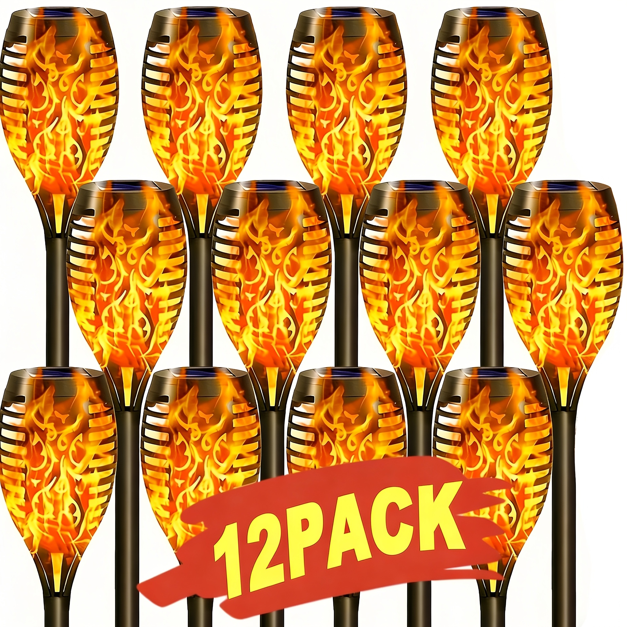 TEMU 8/10/12pcs Solar Outdoor Torch Lights With Ip55 Rating, Auto , Ideal For Landscape Lighting And Decoration In Yards, Gardens, Lawns, , Etc.