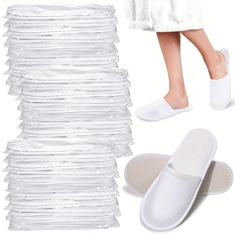 

10pcs Plush Hotel & Spa Slippers - Non-slip, Comfortable, Disposable Slippers For , Individually Wrapped, Fits Most