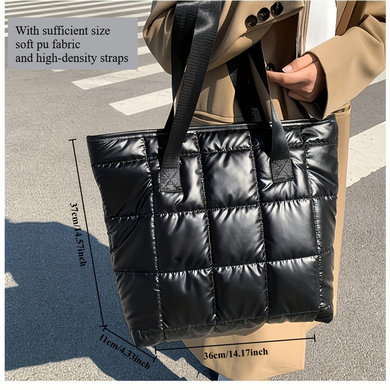 

Fashion Puffer Tote Bag For Women, Korean Style Quilted Shoulder Handbag, Pu Material, With Zipper Closure, Edge Paint Detail, Hand Washable, For Guangzhou Production