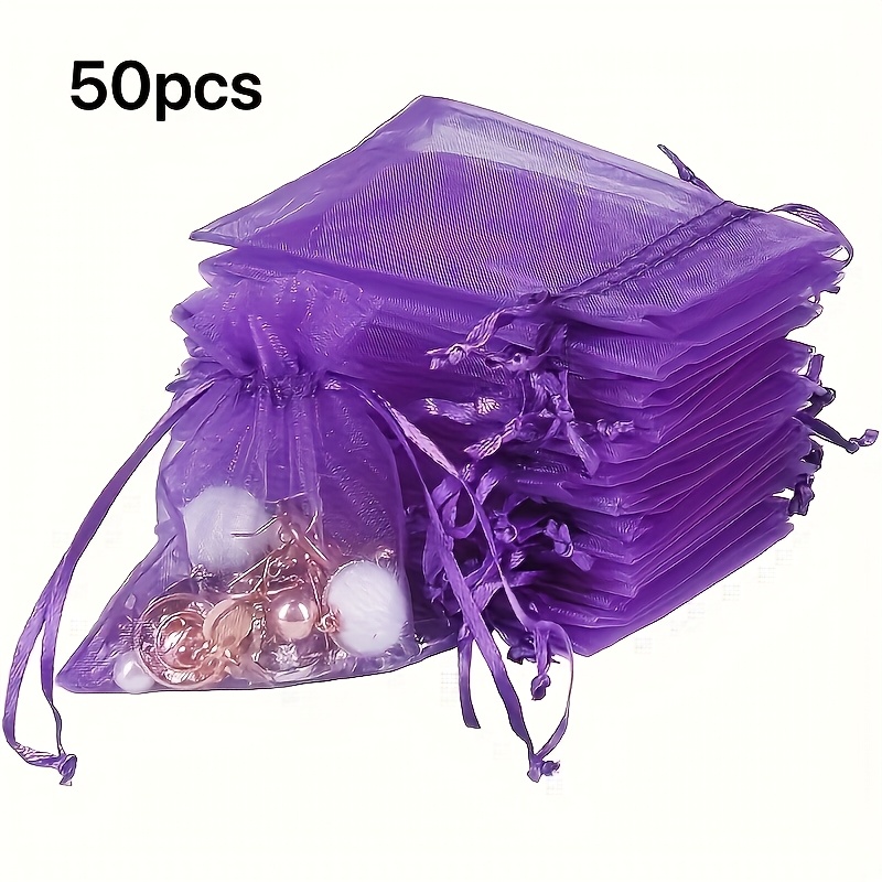 TEMU 50 Deep Purple Fabric Drawstring Bags, Measuring 9*12 Cm (3.4*4.6 Inches), Suitable For Storing Jewelry For Weddings, Parties, Christmas Gifts,