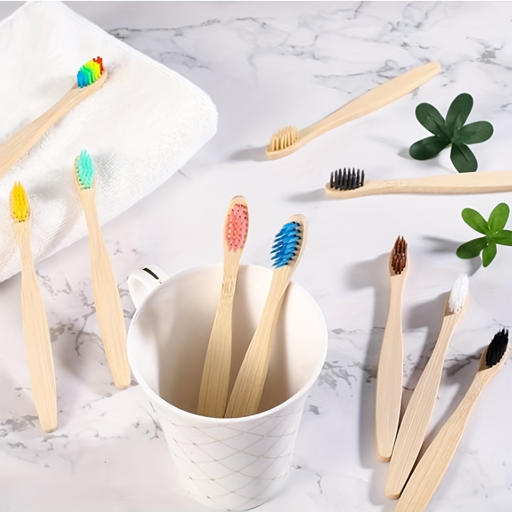 set of 10 manual toothbrushes with soft bristles from  ow made of bamboo details 2