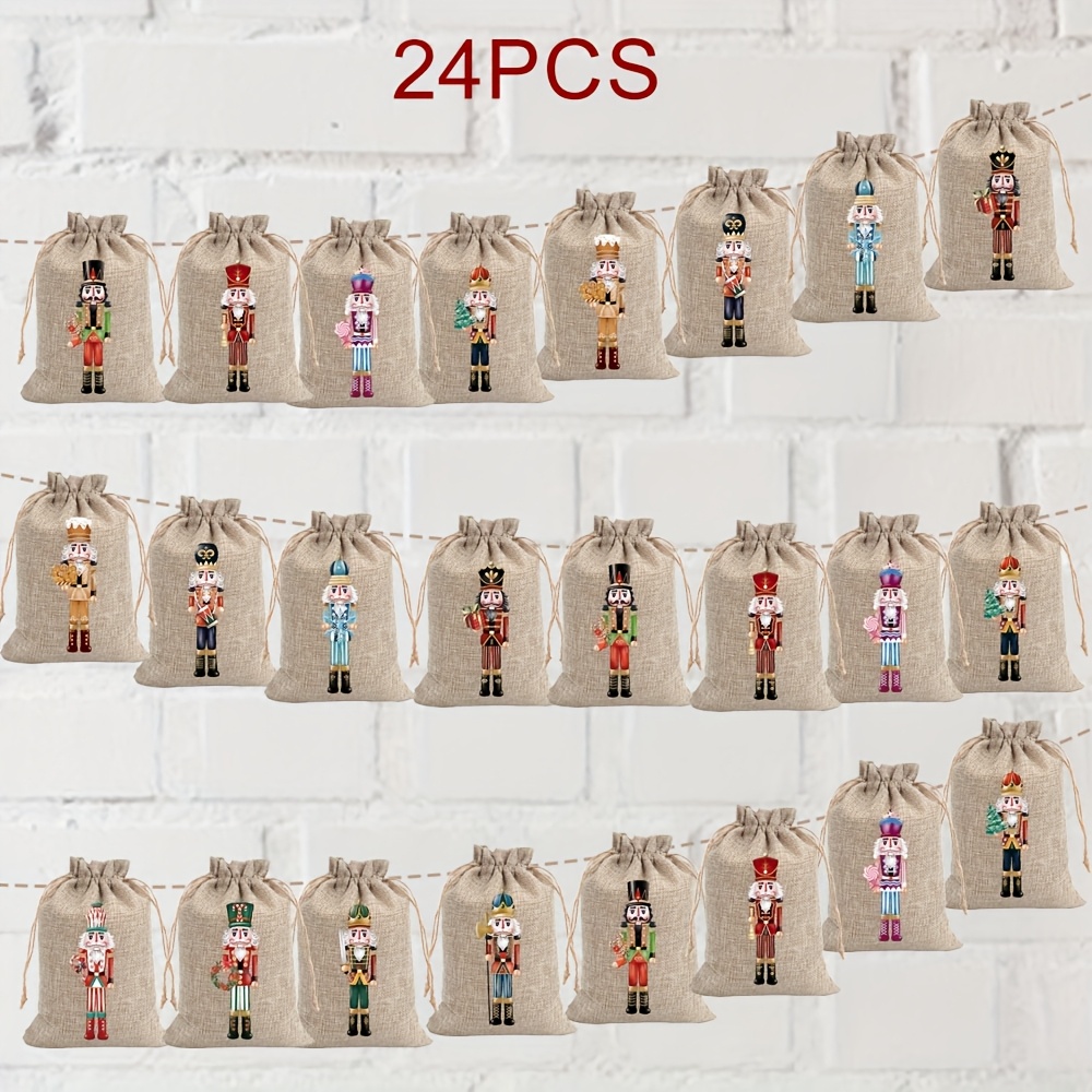 Image of 24pcs Christmas Nutcracker Burlap Gift Bags Christmas Treat Bags With Drawstring Reusable Small Nutcracker Favor Bags Xmas Holiday Jewelry Pouches For Christmas Winter Wedding Party