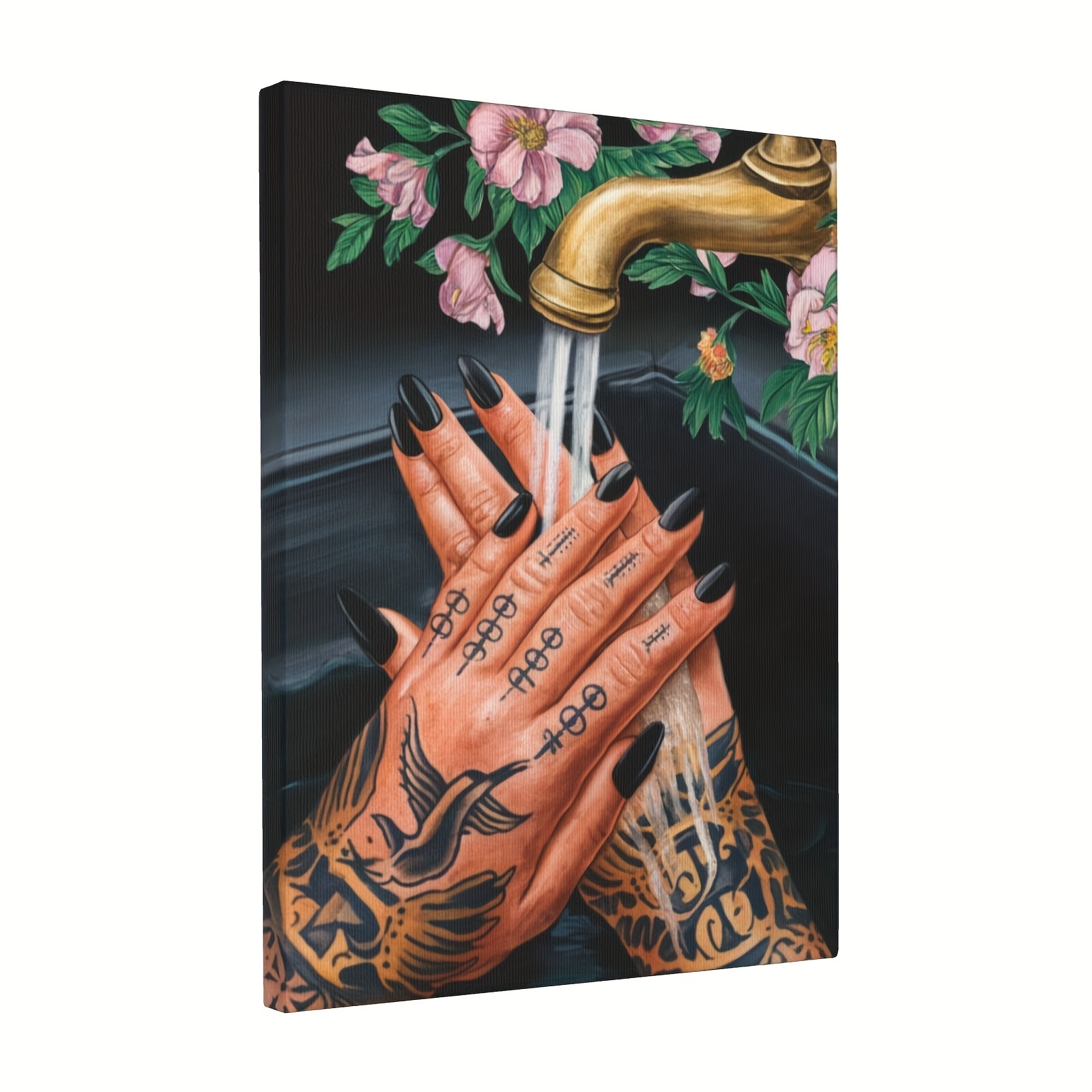 

1pc Traditional Tattoo Hand Wash Ritual Canvas Art - Pvc And Wood, Ready-to-hang Lightweight Wall Decor For All Occasions, Secure & Durable - Ideal For Room Decoration, Universal & Holiday Themes