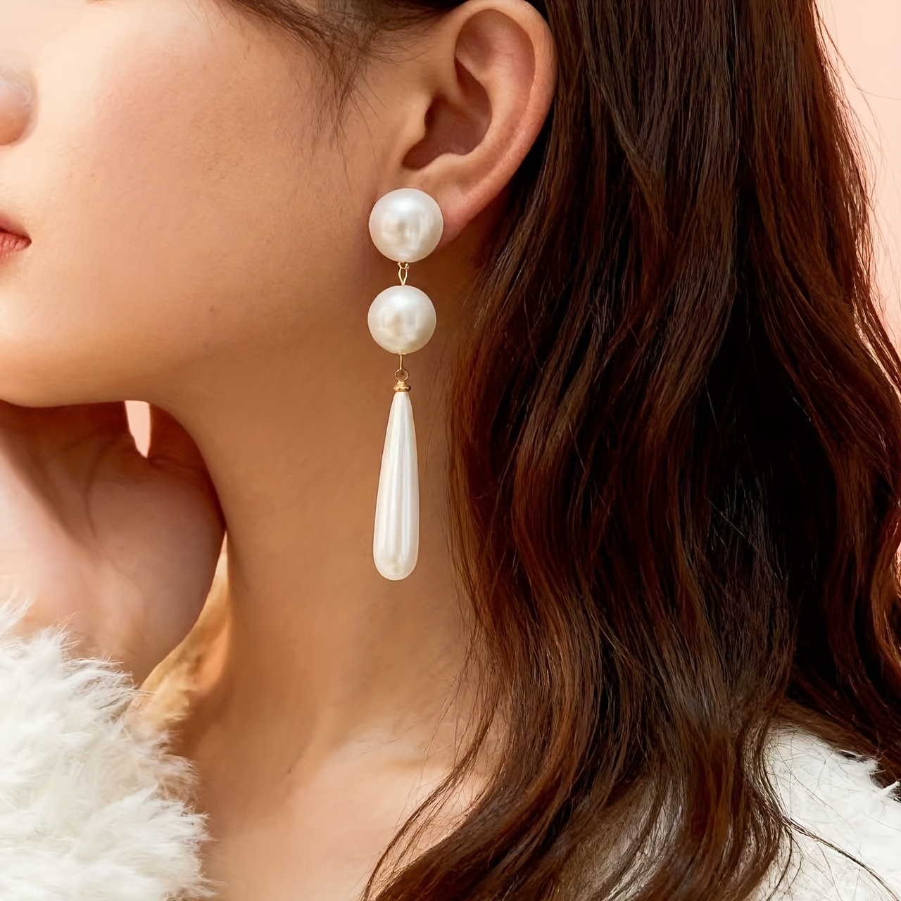 Elegant Classic Faux Pearl Double Pearl Long Drop Tassel Earrings